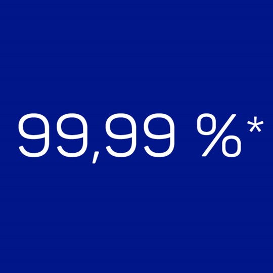 The info 99,99%* written in white on a dark blue background.