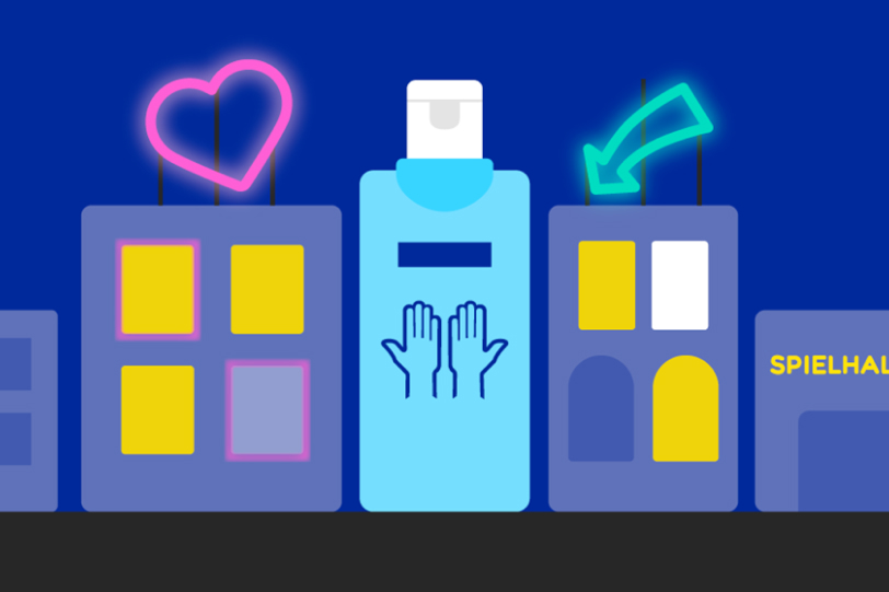 Illustration of Sterillium® bottle in on the Hamburg Reeperbahn at night time.