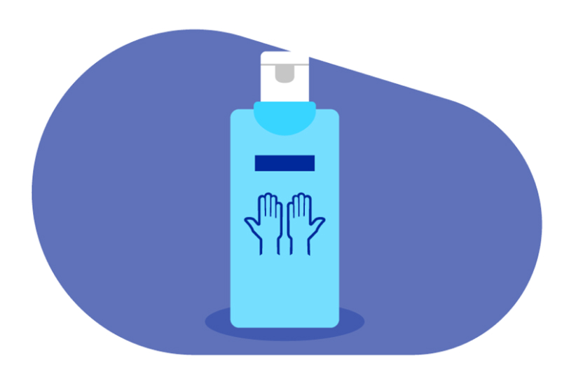 Illustration of Sterillium® bottle in front of a purple background.