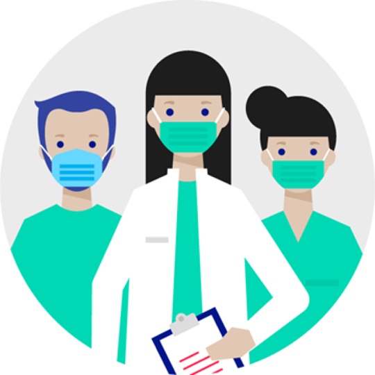Illustration of medical staff wearing masks.