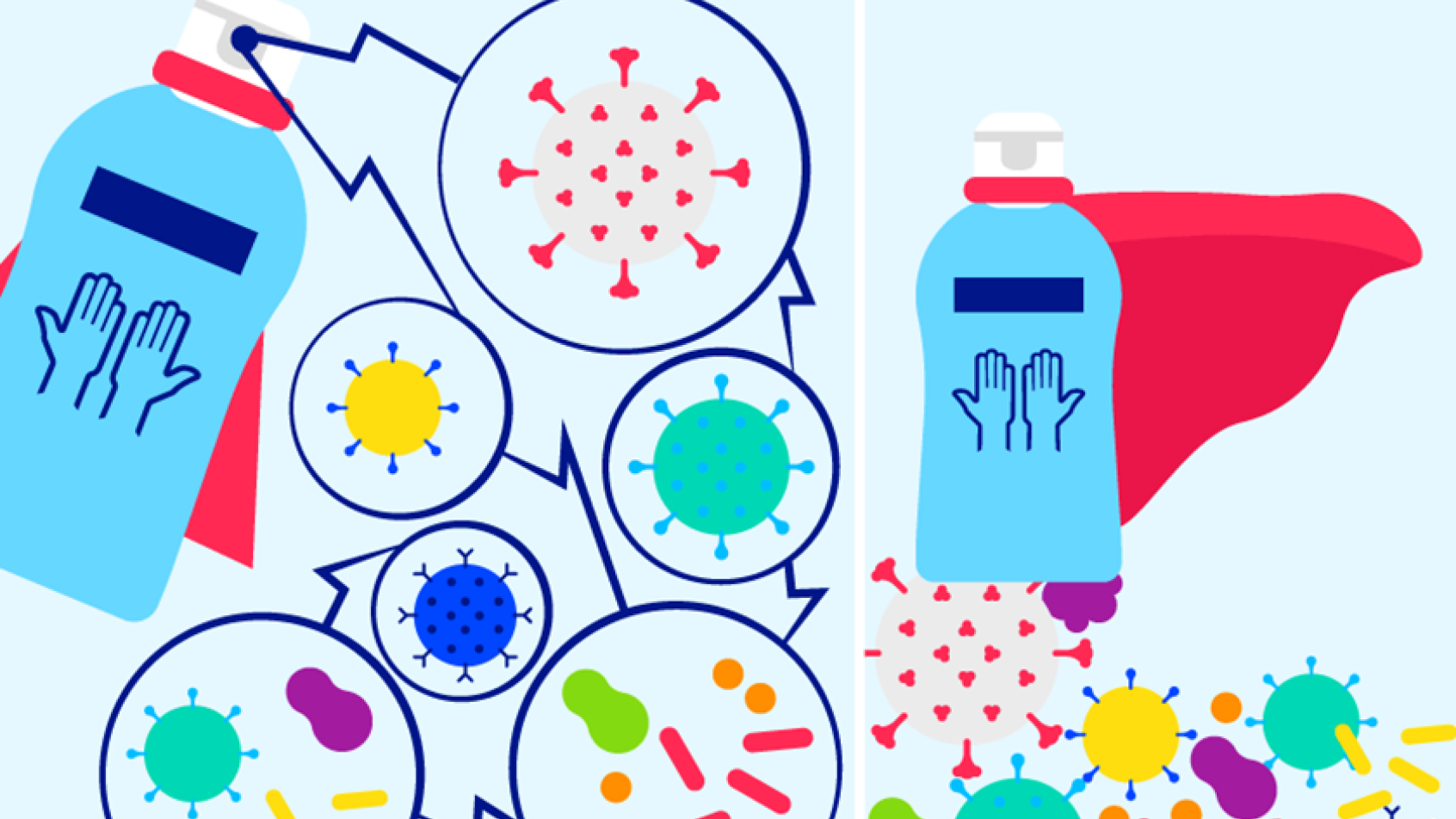 Illustration disinfectant destructing virus and bacteria