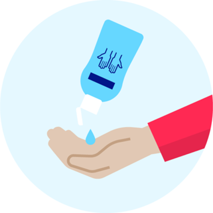 Illustration of hand disinfectant being applied.