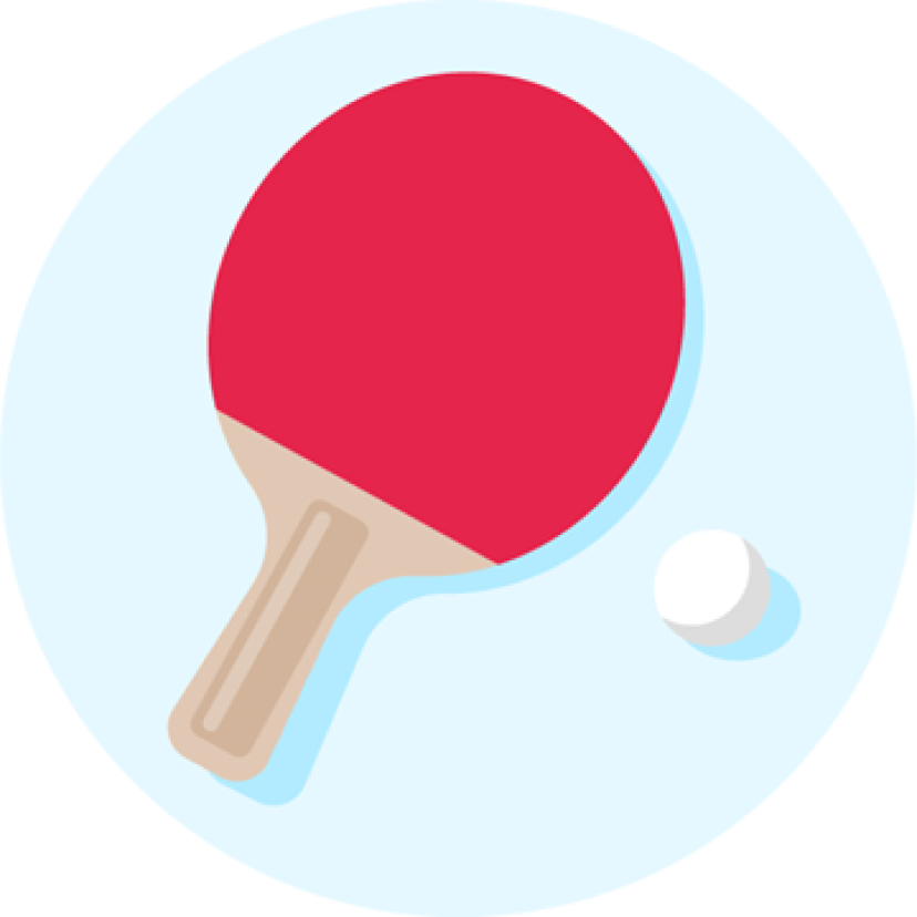 Illustration of table tennis bat with ball.