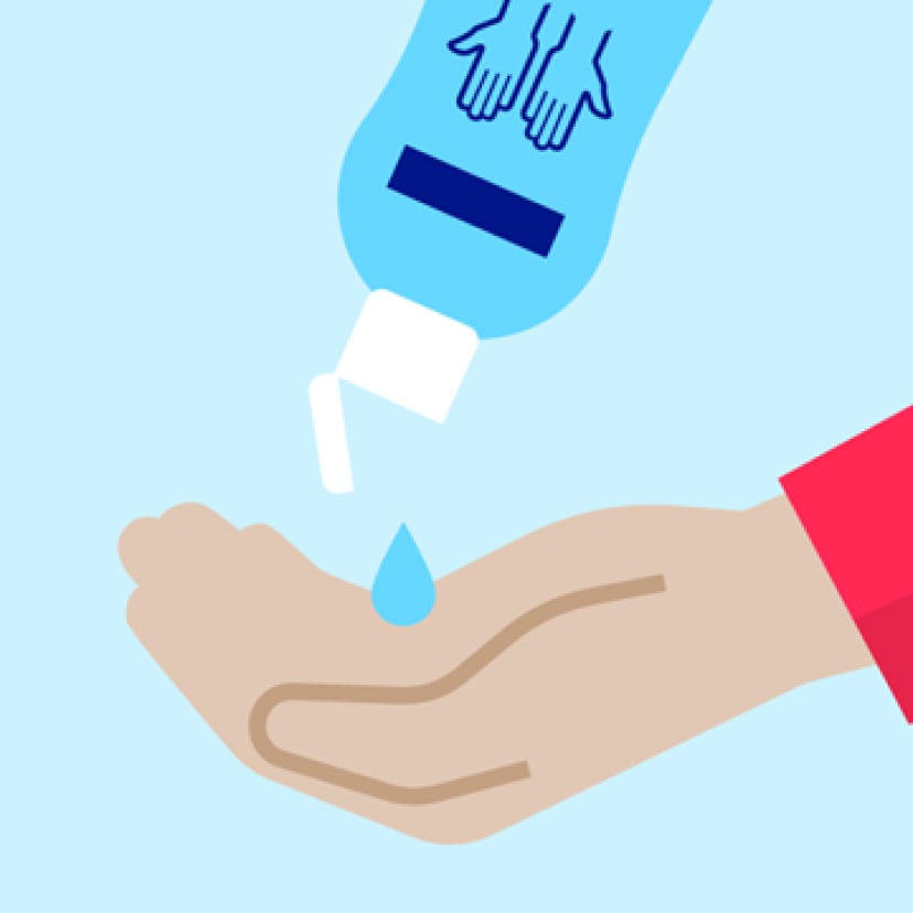 Illustration of hand disinfectant being applied.