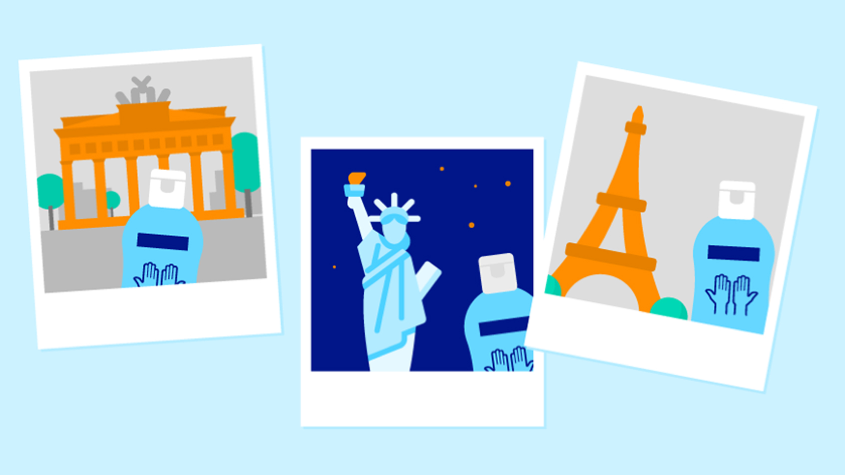 Illustration of pictures of different worldwide cities.