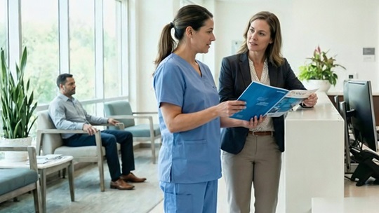 Chirurgin und Geschäftsfrau im Gespräch