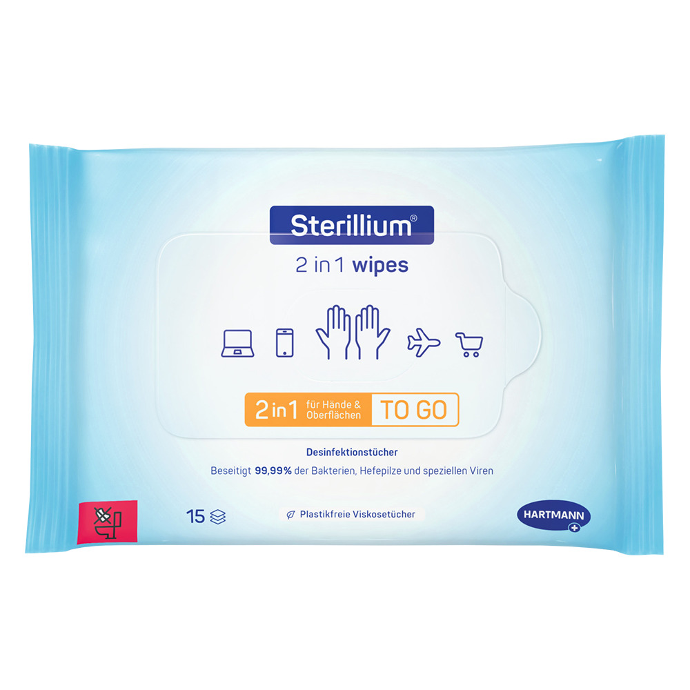 Packshot of the disinfection wipes Sterillium 2 in 1 wipes