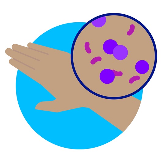 Illustration of pathogens on a hand