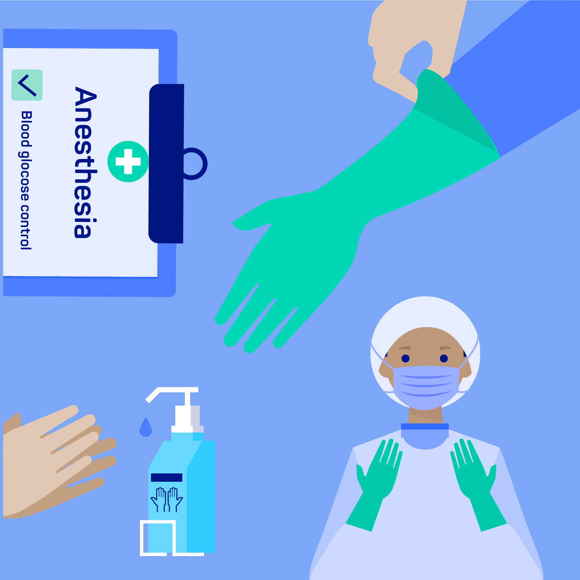 Illustration for the basic surgery team preparation.