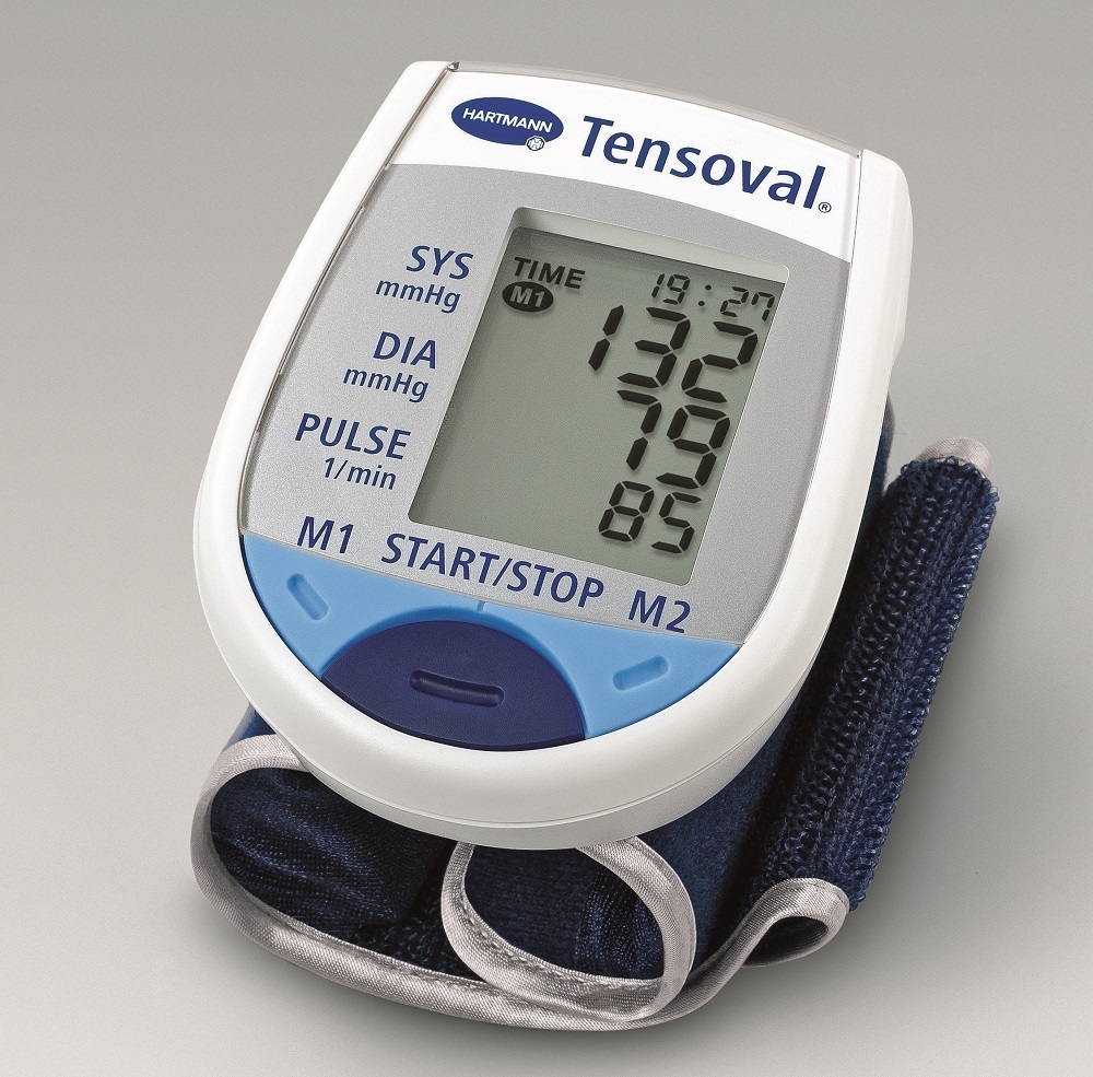 The picture shows a blood pressure meter for the wrist