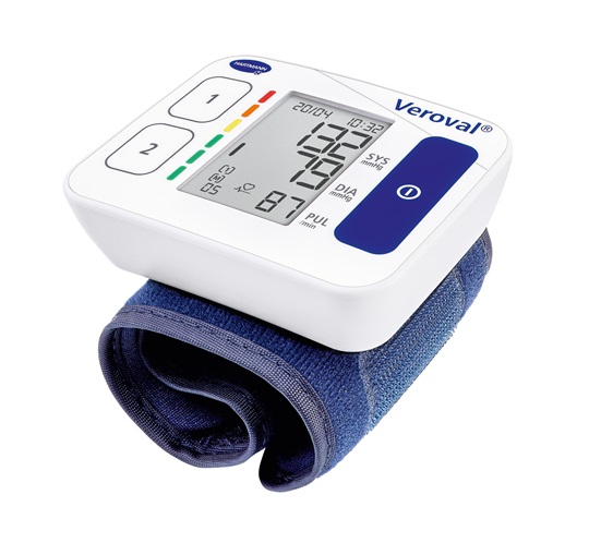 The picture shows a blood pressure meter for the wrist