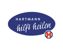 1938 Logo HARTMANN nyní tvoří dominantní modrý ovál se jménem a dovětkem Hilf heilen - Pomáhá léčit uvnitř oválu