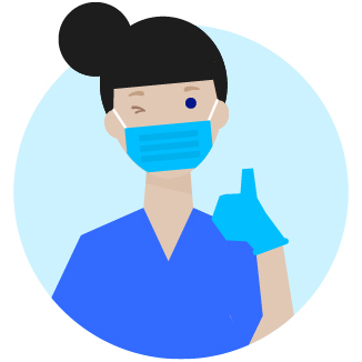  Illustration of nurse giving a thumbs up while wearing a surgical mask and gloves