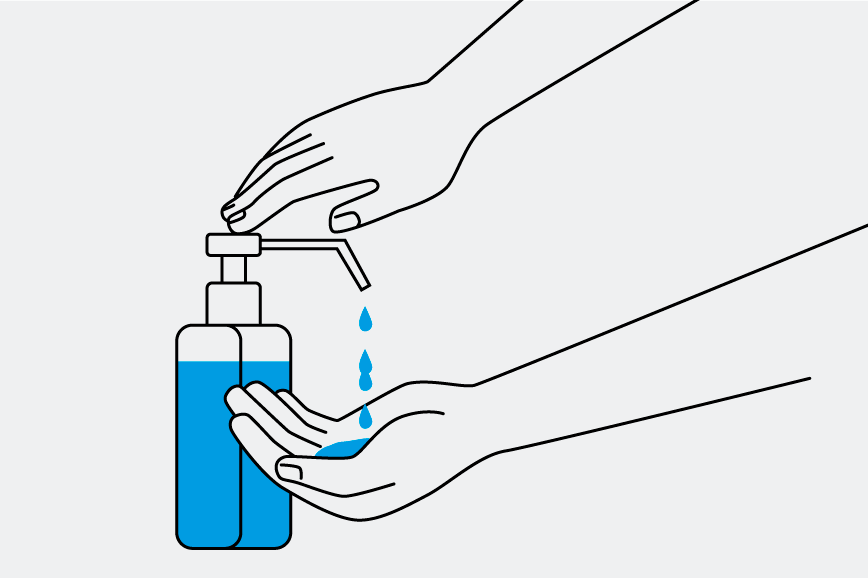2 to 3 pumps of hand disinfectant on the hand