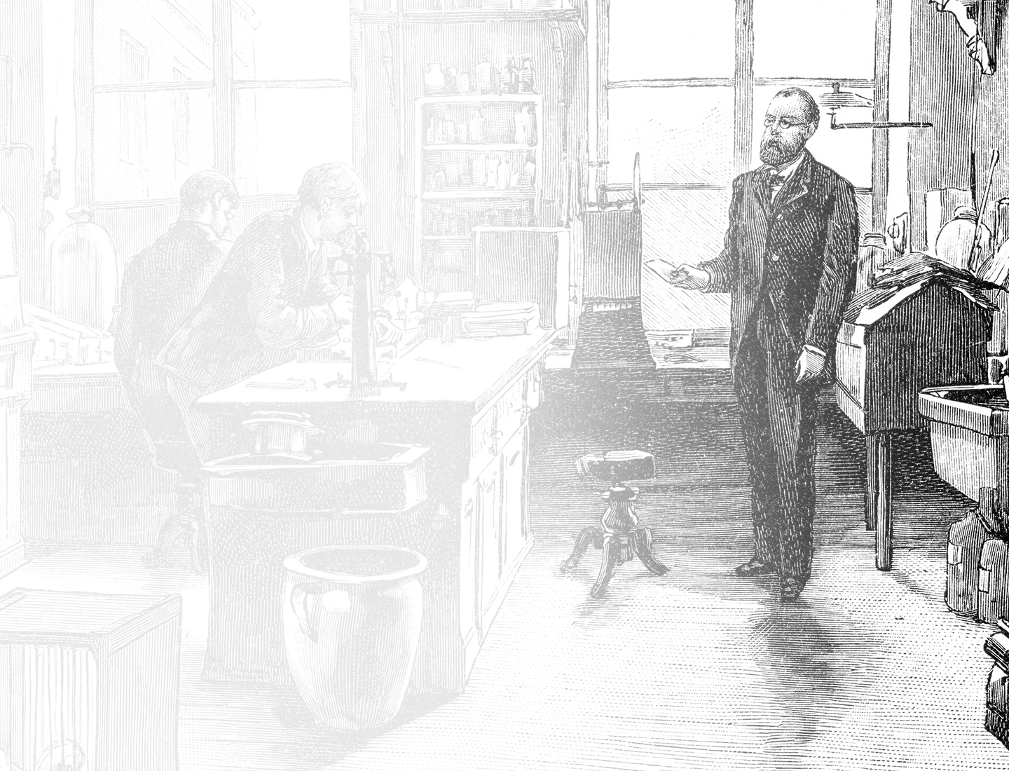 Tekening: Robert Koch in zijn laboratorium