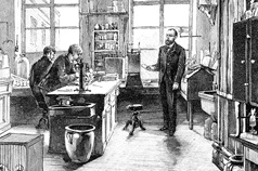 Drawing: Robert Koch in his laboratory