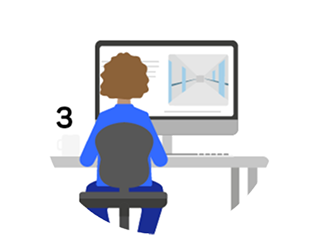 3 Illustration Frau am PC sitzend