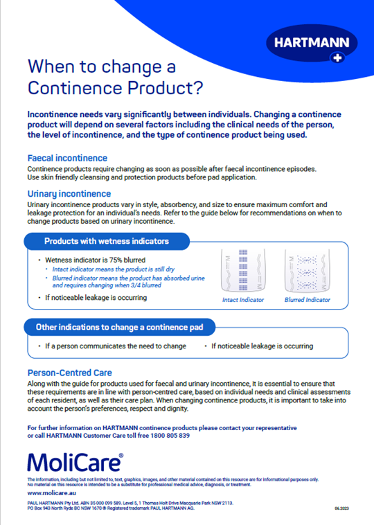When to change a continence product brochure