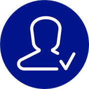  blaues rundes Icon mit Pictogramm für kostenlos testen