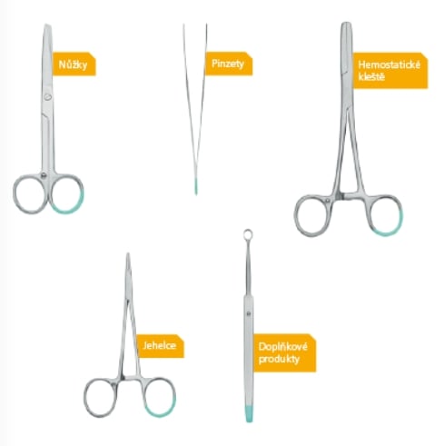 Ukázka ze širokého sortimentu jednorázových kovových chirurgických nástrojů Peha-instrument od HARTMANN s charakteristickým zeleným označením. To usnadňuje práci zdravotnického personálu.