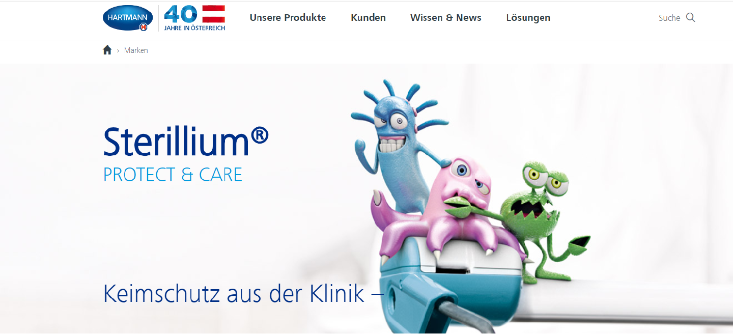 Screenshot Sterillium Protect & Care Brandseite