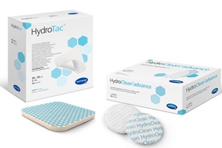 Kompozice z balení i samotných polštářků výrobků HydroTac a HydroClean Advance ukazuje ucelený koncept HydroTerapie pro léčbu komplikovaných ran od značky HARTMANN