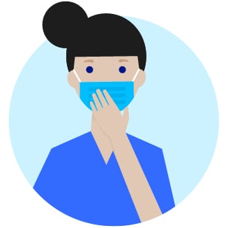 Illustration of nurse holding hand before mouth