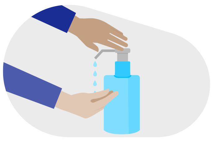 2 to 3 pumps of hand disinfectant on the hand